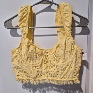 Anthropologie Yellow Eyelet Women's Bustier Crop Top Size M